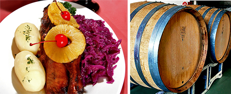 half a duck and wine barrels